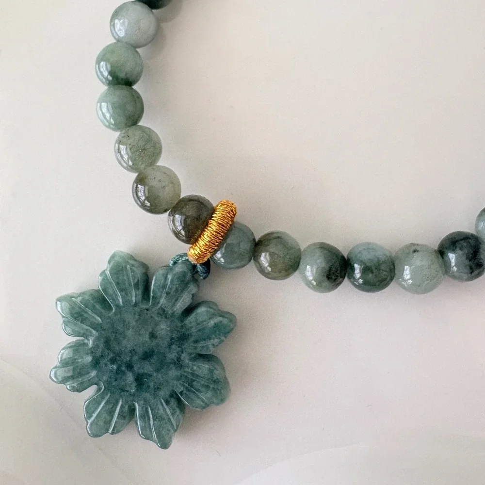 Authentic Jade Beaded Bracelet with Filipino Sun Charm  16.33g